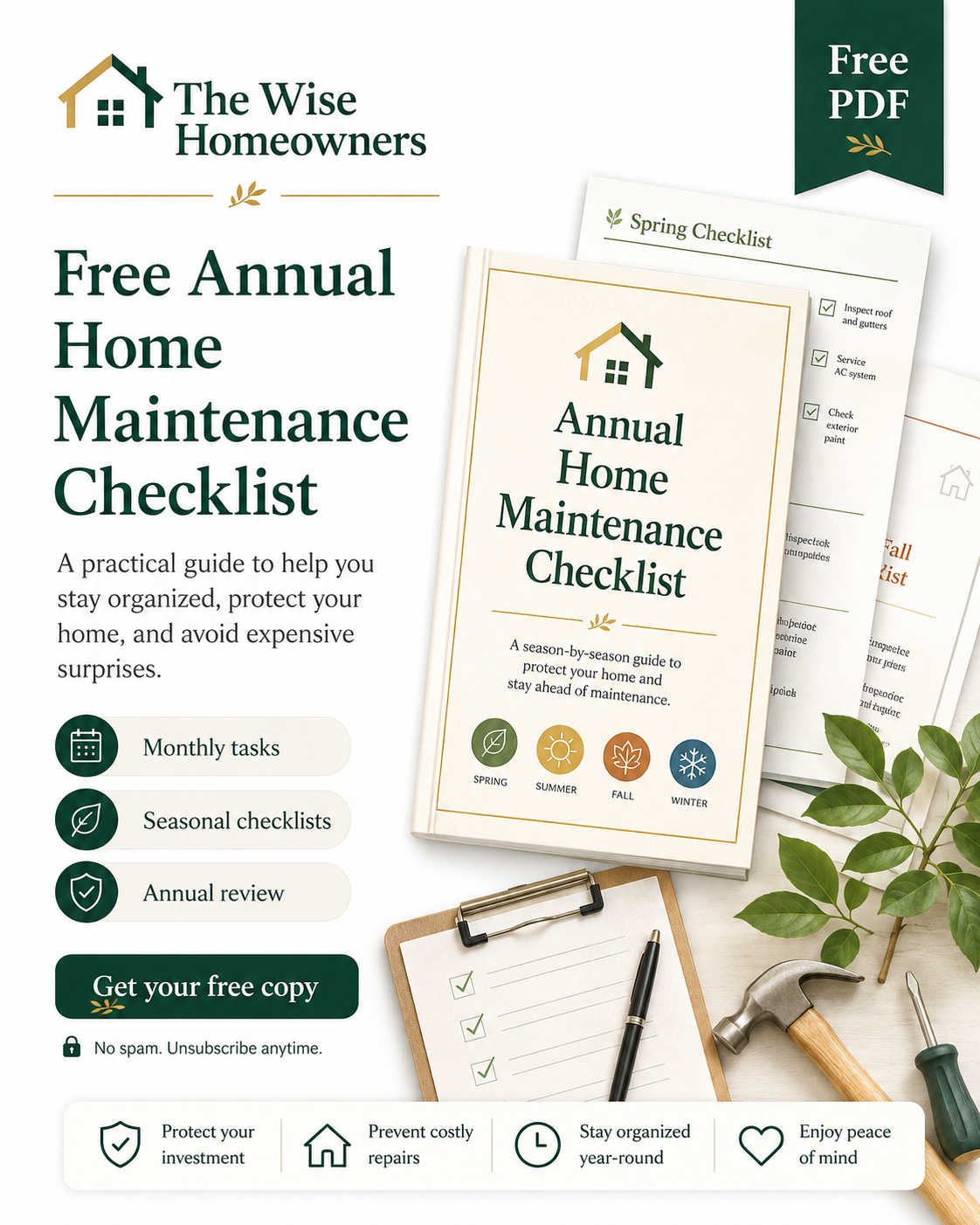 Free Annual Home Maintenance Checklist by The Wise Homeowners